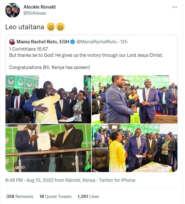 Aleckie ronald siralexas leo utaitana mama rachel ruto egh mamarachelruto 12h co