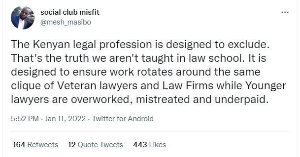 social club misfit mesh_masibo The Kenyan legal profession is designed to exclud