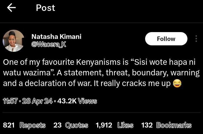 Post natasha kimani wacerak follow one of my favourite kenyanisms is sisi wote h