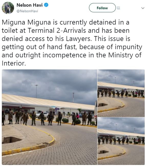 Nelson havi nelsonkavi follow miguna miguna is currently detained in a toilet at