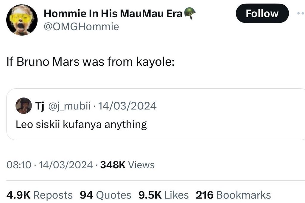Hommie in his maumau era omghommie follow if bruno mars was from kayole tj j_mub