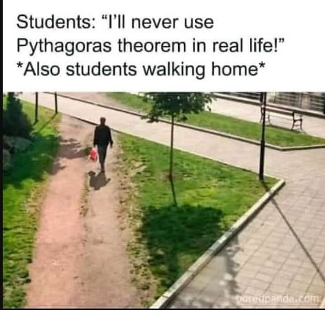 Students l'll never use pythagoras theorem in real lifel also students walking h