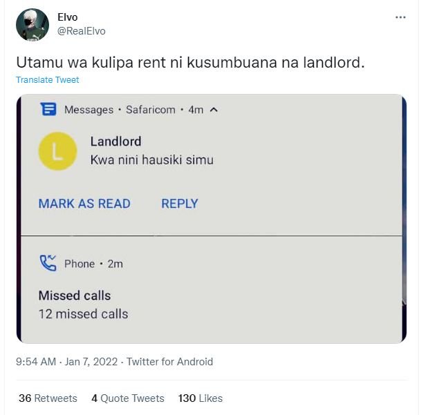 Elvo RealElvo Utamu wa kulipa rent ni kusumbuana na landlord Translate Tweer Mes
