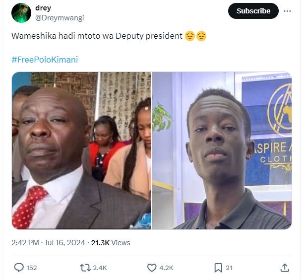 Drey dreymwangi subscribe wameshika hadi mtoto wa deputy president freepolokiman