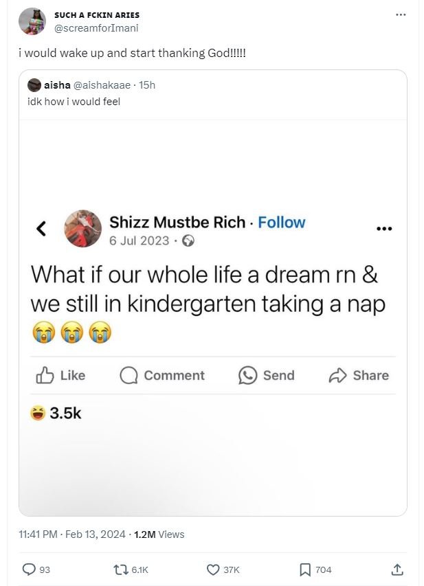 Such fckin aries screamforimani would wake up and start thanking godiij! aisha a