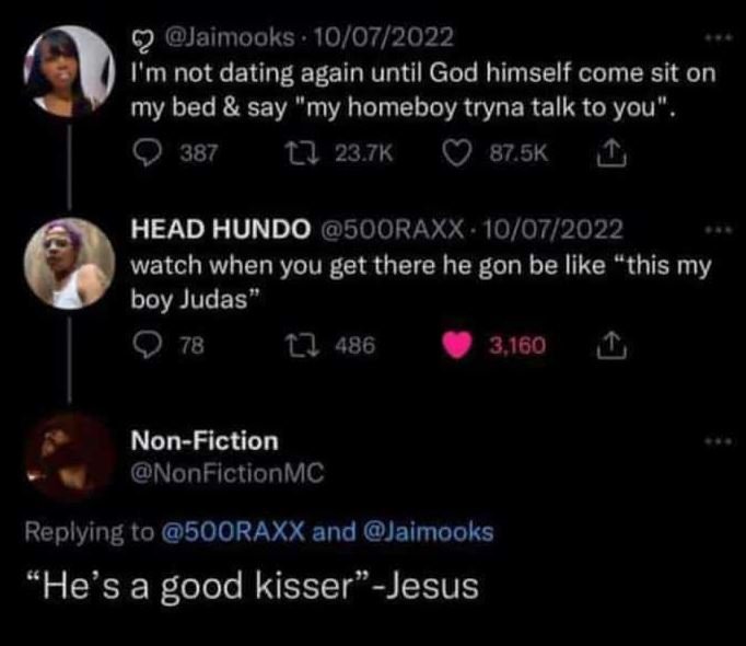 2 jaimooks 1007 m not dating again until god himself come sit on my bed say 'my