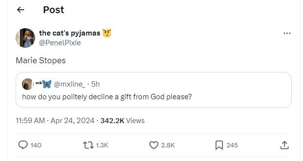 Post the cat's pyjamas penelpixie marie stopes mxiine how do you politely declin