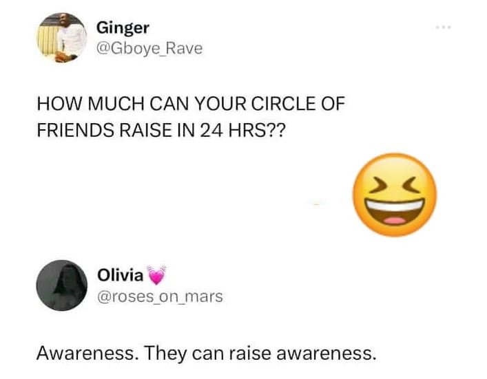 Ginger gboye_rave how much can your circle of friends raise in 24 hrs?? olivia r