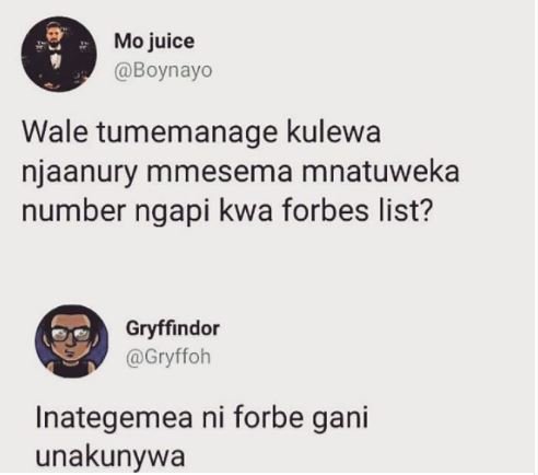 Mo juice boynayo wale tumemanage kulewa njaanury mmesema mnatuweka number ngapi