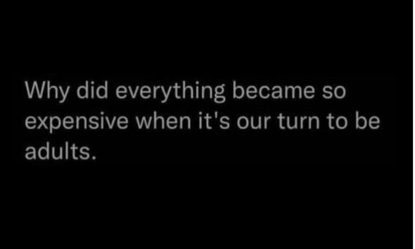 Why did everything became so expensive when it's our turn to be adults.