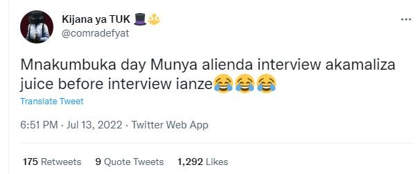 Kijana ya tuk comradefyat mnakumbuka day munya alienda interview akamaliza juice