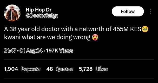 Hip hop dr octonreign follow a 38 year old doctor with a networth of 455m kese k