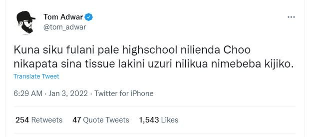 Tom Adwar tom_adwar Kuna siku fulani pale highschool nilienda Choo nikapata sina