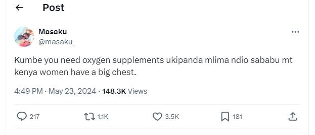 Post masaku masaku kumbe you need oxygen supplements ukipanda mlima ndio sababu
