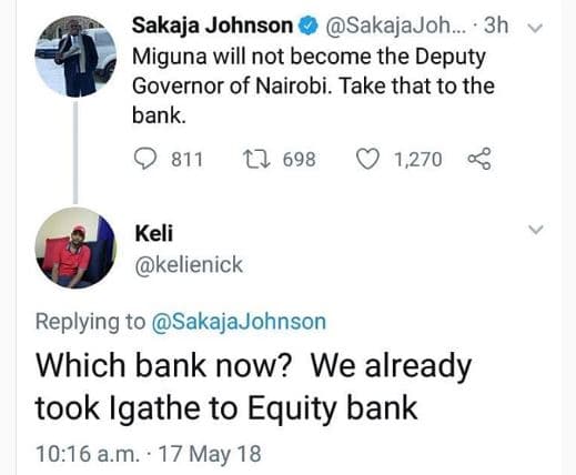 Sakaja johnson sakajajoh_. 3h miguna will not become the deputy governor of nair