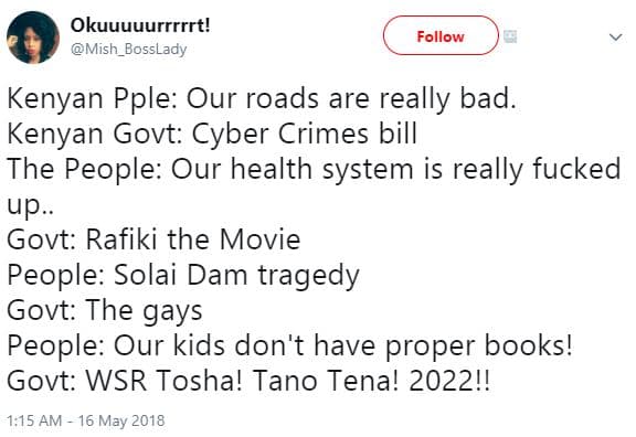 Okuuuuurrrrrt! mish_bosslady follow kenyan pple our roads are really bad. kenyan