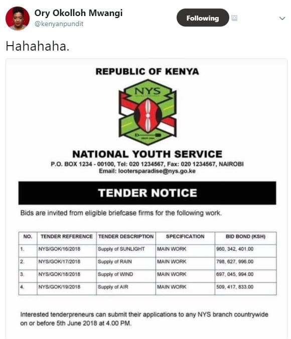 Ory okolloh mwangi kenyanpundit following hahahaha. republic of kenya nys nation