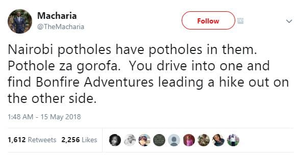 Macharia themacharia follow nairobi potholes have potholes in them. pothole za g
