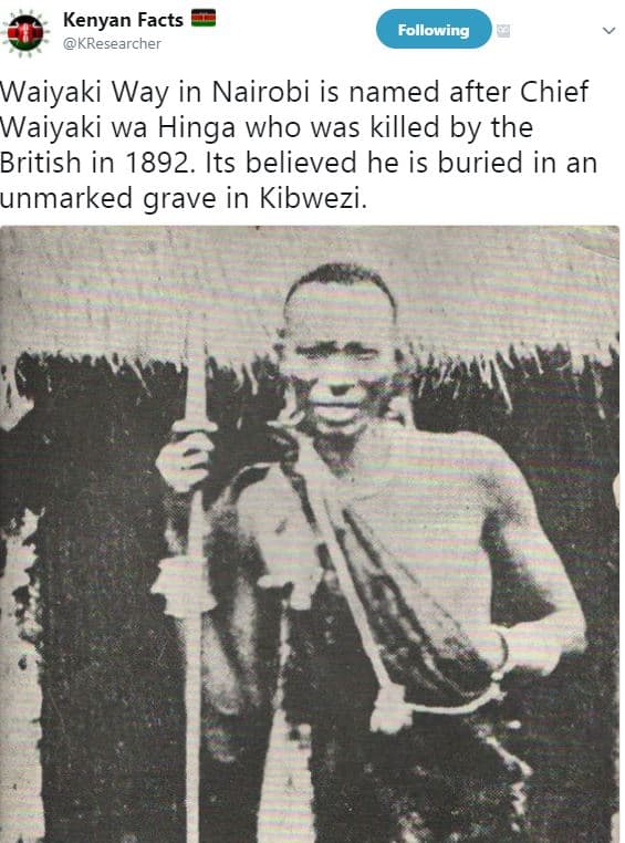 Kenyan facts kresearcher following waiyaki way in nairobi is named after chief w