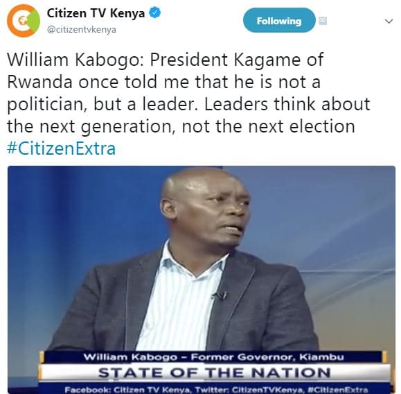 Citizen tv kenya citizentvkenya following william kabogo president kagame of rwa