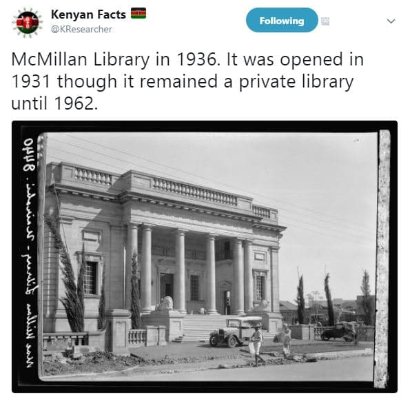 Kenyan facts kresearcher following mcmillan library in . it was opened in though