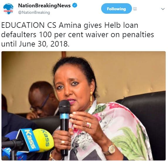 Nationbreakingnews nationbreaking following education cs amina gives helb loan d
