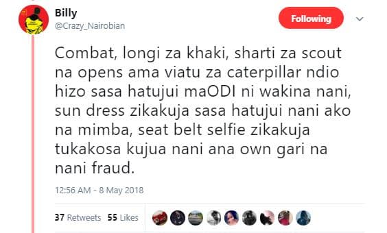 Billy crazy_nairobian following combat longi za khaki sharti za scout na opens a