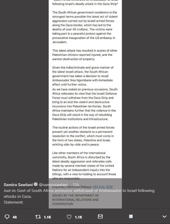 Tollowing israel deadly attack gaza strip the south african govcrnmcnt condc nns