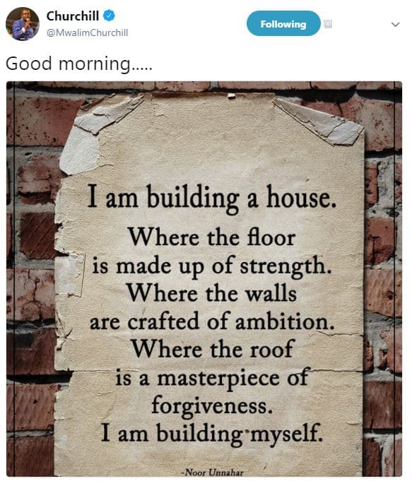 Churchill mwalimchurchill following good morning. iam building a house. where th