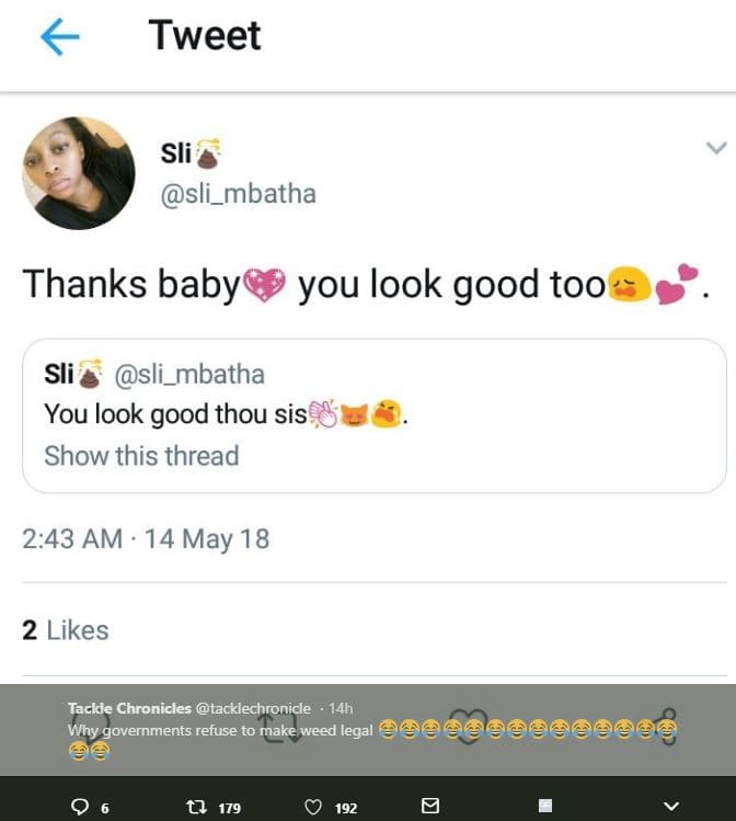 Tweet sli sli_mbatha thanks baby you look good too sli sli_mbatha you look good