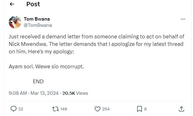 Post tom bwana tombwana just received a demand letter from someone claiming to a