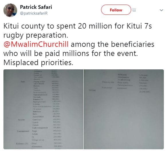 Patrick safari patricksafarir follow kitui county to spent 20 million for kitui