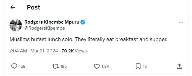 Post rodgers kipembe mpuru rodgerskipembe muslims hufast lunch solo. they litera