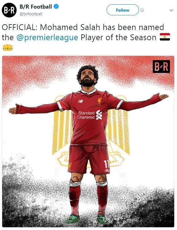 Br football b r brfootball follow official mohamed salah has been named the 'pre