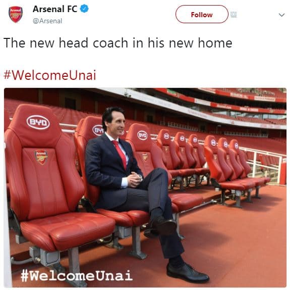 Arsenal fc arsenal follow the new head coach in his new home welcomeunai welcome