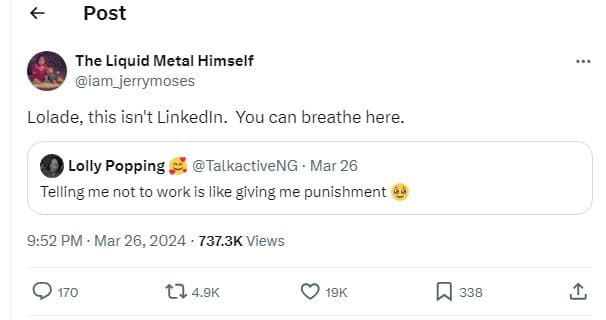 Post the liquid metal himself iam_jerrymoses lolade this isn't linkedln. you can