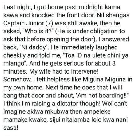 Last night, got home past midnight kama kawa and knocked the front door. nilisha