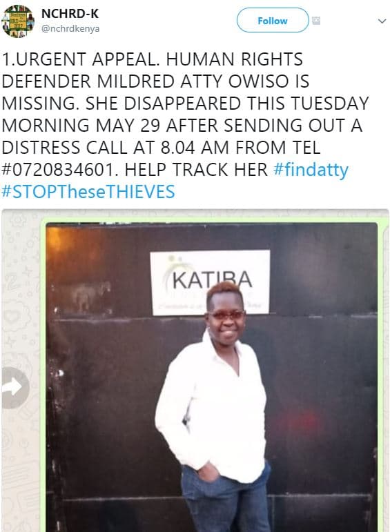 Nchrdk nchrdkenya follow 1.urgent appeal human rights defender mildred atty owis