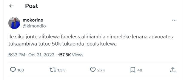 Post mokorino kimondio _ ile siku jonte alitolewa faceless aliniambia nimpeleke
