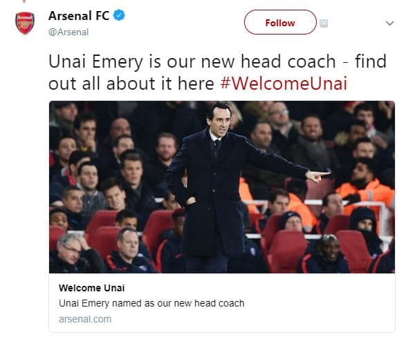 Arsenal fc arsenal follow unai emery is our new head coach find out all about it