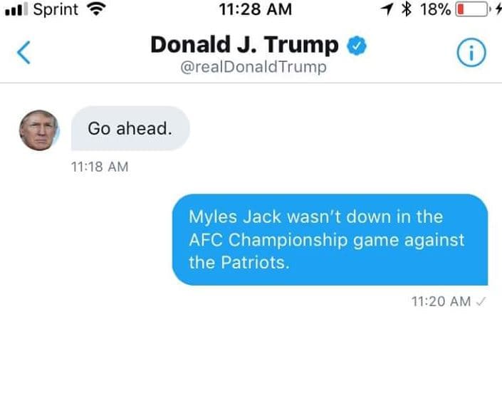 Sprint 1128 am 7 18 donald j. trump realdonaldtrump go ahead 1118 am myles jack