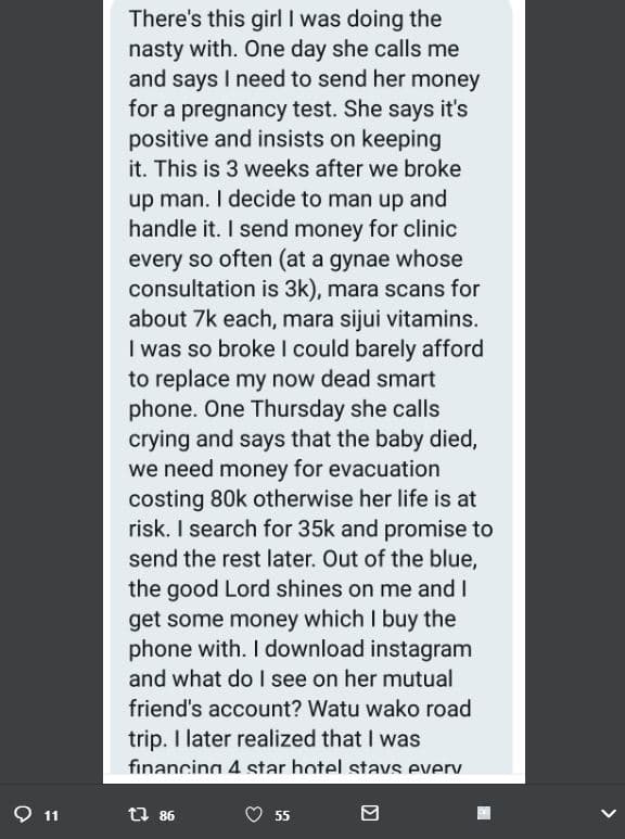 There's this girl was doing the nasty with. one day she calls me and says need t