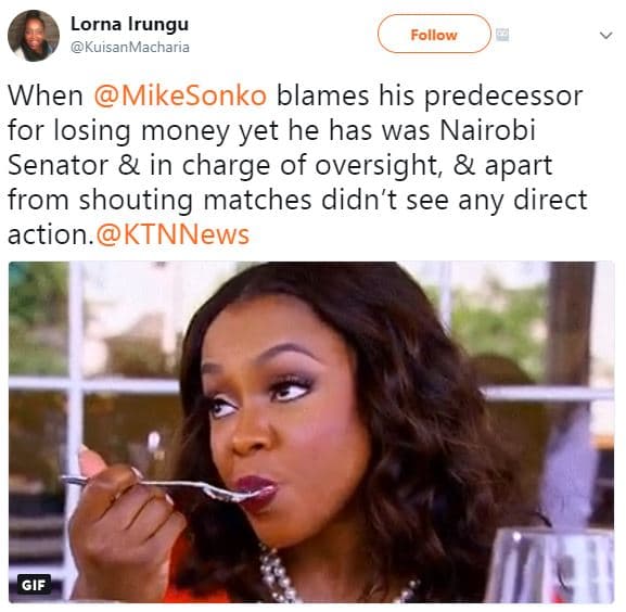 Lorna irungu kuisanmacharia follow when mikesonko blames his predecessor for los