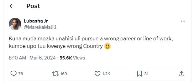 Post lubasha jr marekamalili kuna muda mpaka unahisi uli pursue a wrong career o