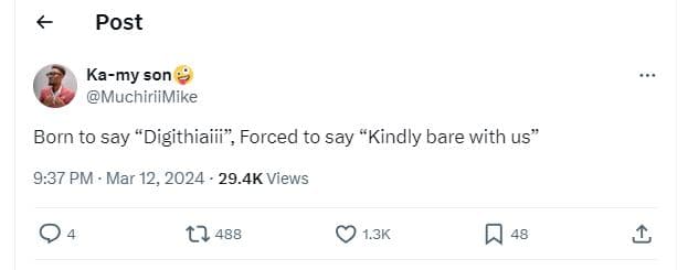 Post kamy son muchiriimike born to say digithiaiii , forced to say 'kindly bare