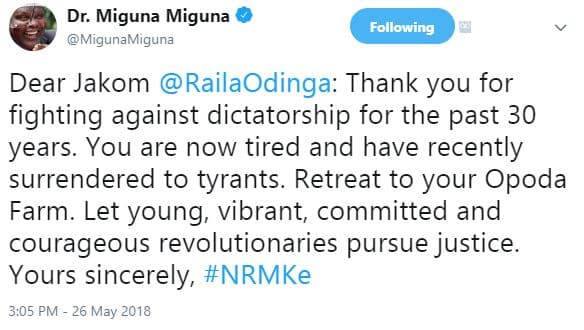 Dr. miguna miguna migunamiguna following dear jakom railaodinga thank you for fi