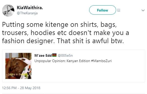 Kíawaithíra. thekaranja follow putting some kitenge on shirts, bags, trousers, h