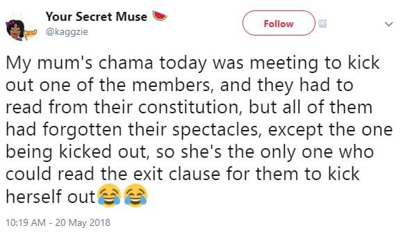 Your secret muse follow kaggzie my mum's chama today was meeting to kick out one