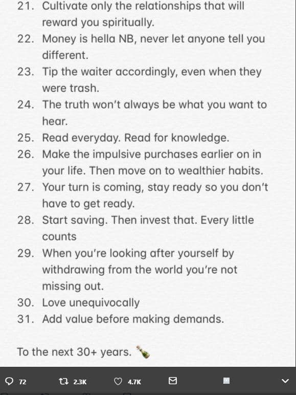 21 . cultivate only the relationships that will reward you spiritually. 22 money