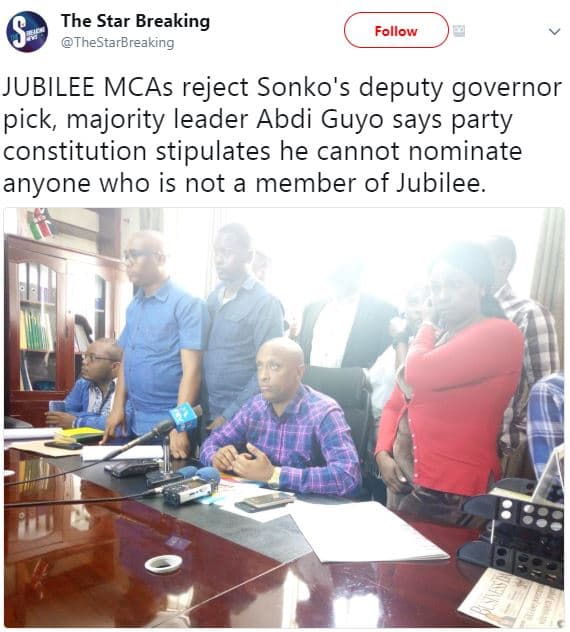 The star breaking thestarbreaking follow jubilee mcas reject sonko's deputy gove